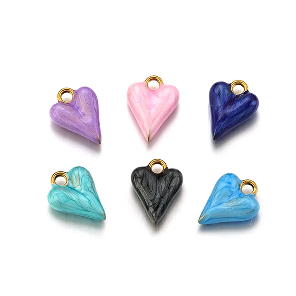 5pcs Stainless Steel Red Enamel Round Heart Design Charm for DIY Necklaces Earrings Gold Charms Craft Jewelry Materials Findings - view 6