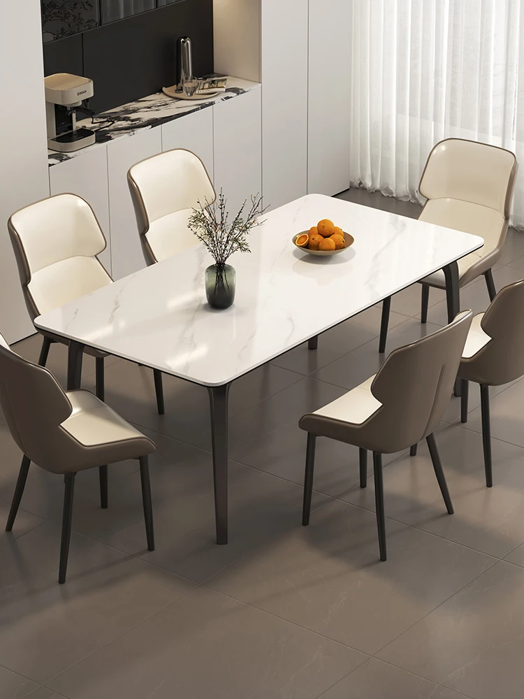 Light luxury rock slab dining table and chair combination, household small apartment rectangle, marble, dining table