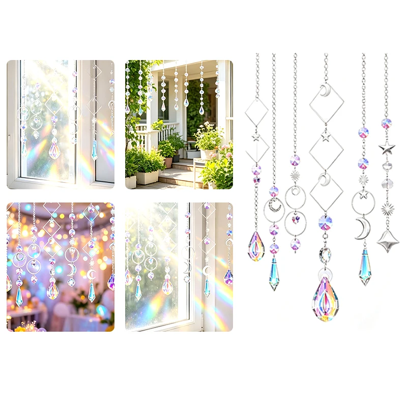 200PCS Holographic Silver Sun Catchers Exquisite Sun Catcher DIY Craft Kits Rainbow Maker Prism Pendants Decoration Supplies ZYF