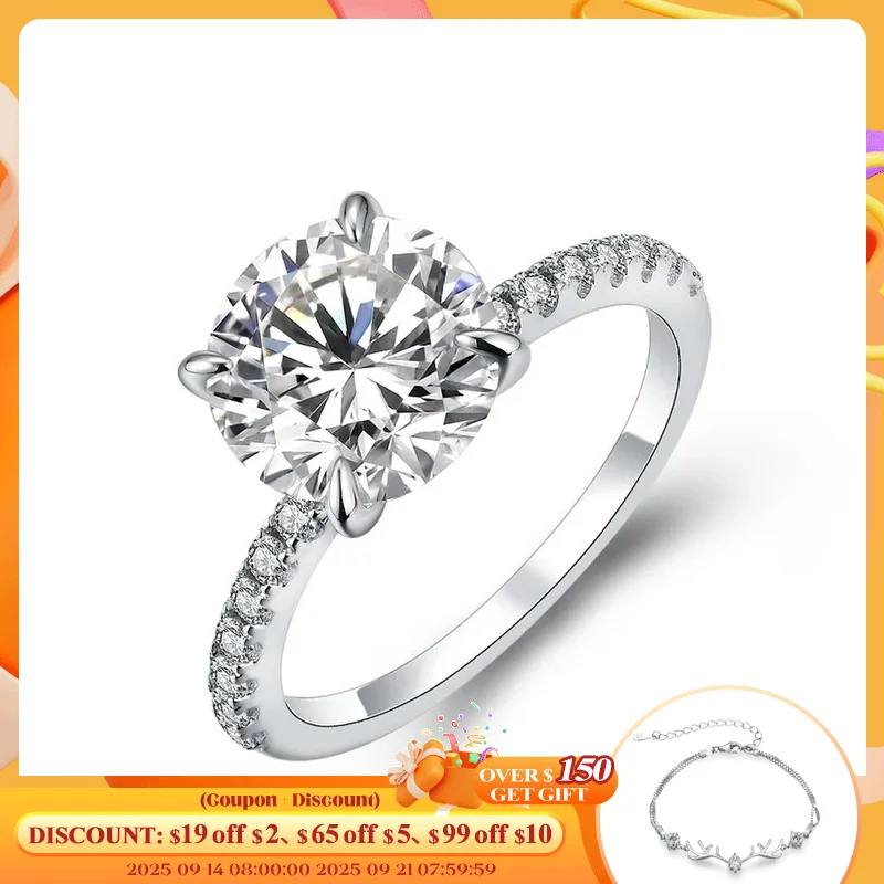 

ATTAGEMS 2023 New Brand 18K 14K 10K Yellow Gold Moissanite Ring Round Cut 3.0CT Ring for Women Birthday Diamond for Wedding Gift