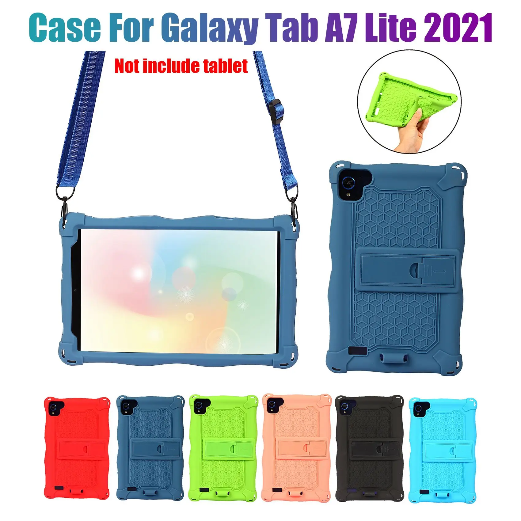 Tablet Case for Samsung Galaxy Tab A7 Lite 2021 8.7 Inch T220 T225 Silicone Case Tablet Stand with Pen and Strap (D)