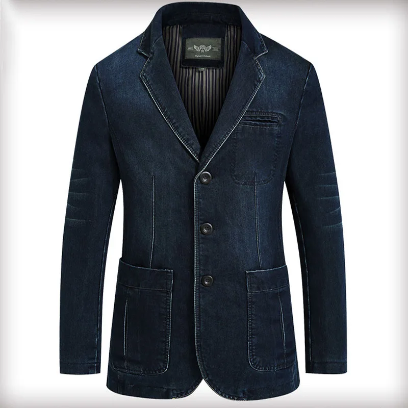 

4XL Mens Denim Blazer Men Fashion Cotton Vintage Suit Outerwear Male Blue Coat Denim Jacket Men Slim Fit Jeans Blazers MY161