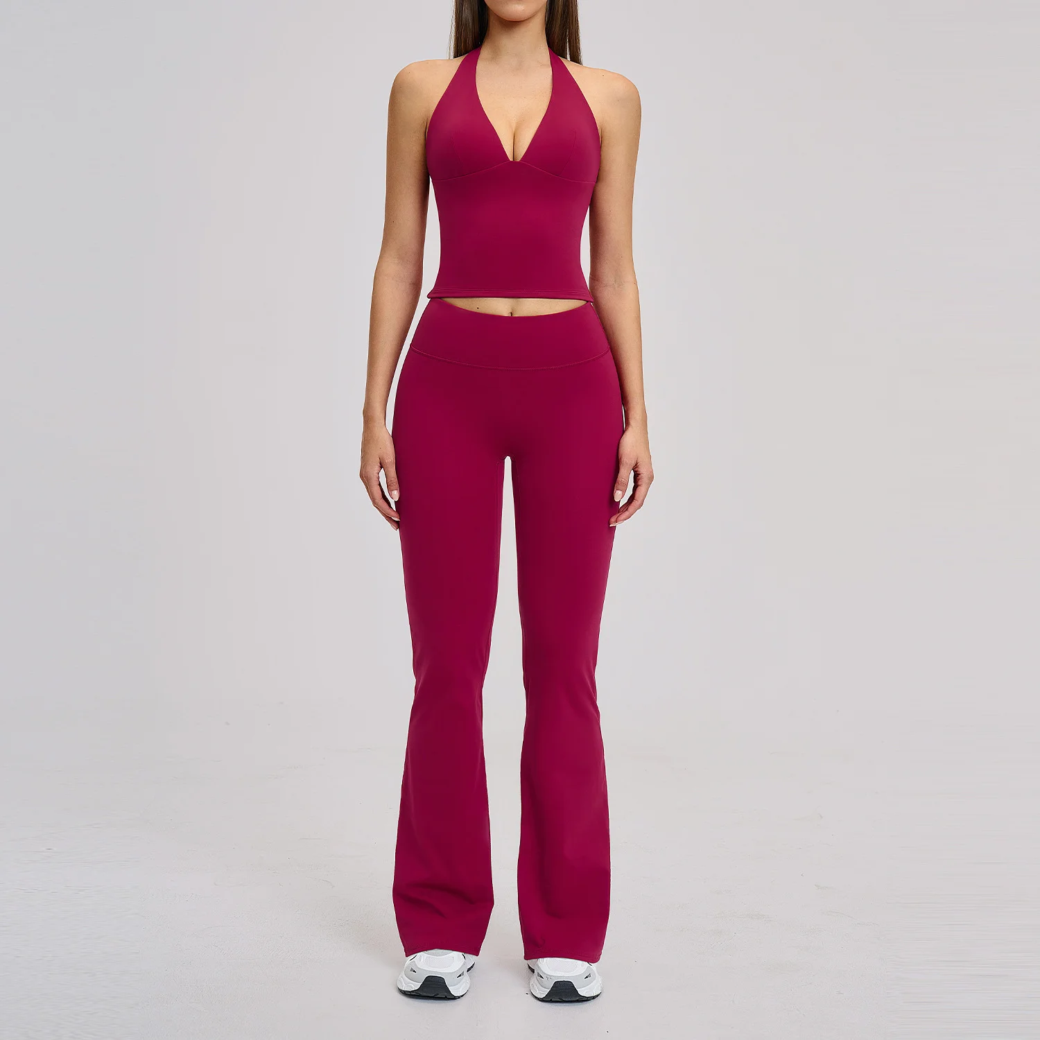 2 Piece Yoga Set Slim Fit Beauty Back Sports Bra Gym Sports Running Fitness Set High Waist Flares Leggings Women's Tracksuits image 3