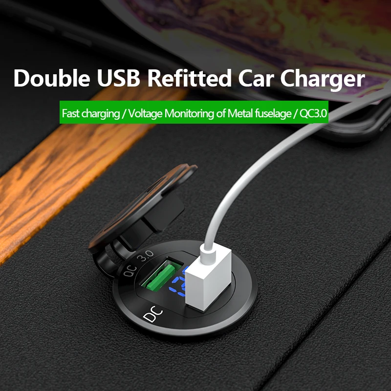 شحن سريع للسيارة شاحن يو اس بي مزدوج ، مقبس مقاوم للماء ، منفذ طاقة ألومنيوم ، شحن سريع مع فولتميتر ليد ، 24 فولت