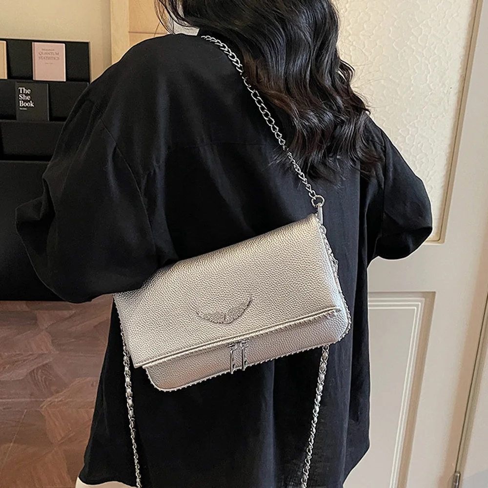 2026 Golden Classic Wing Design Small Square Bag, European American Fashion Versatile Underarm Bag, Women Single Shoulder Crossb