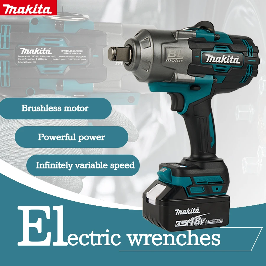 Makita 18V Brushless Impact Wrench MT1300, 1300N.m High Torque Cordless Wrench with Variable Speed for Auto Repair Tire Change