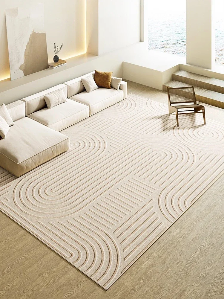 

Beige Striped Carpet Art Luxury Living Room Decoration Carpets Comfortable Non-slip Bedroom Rugs Cream Large Size Line Rug Tapis