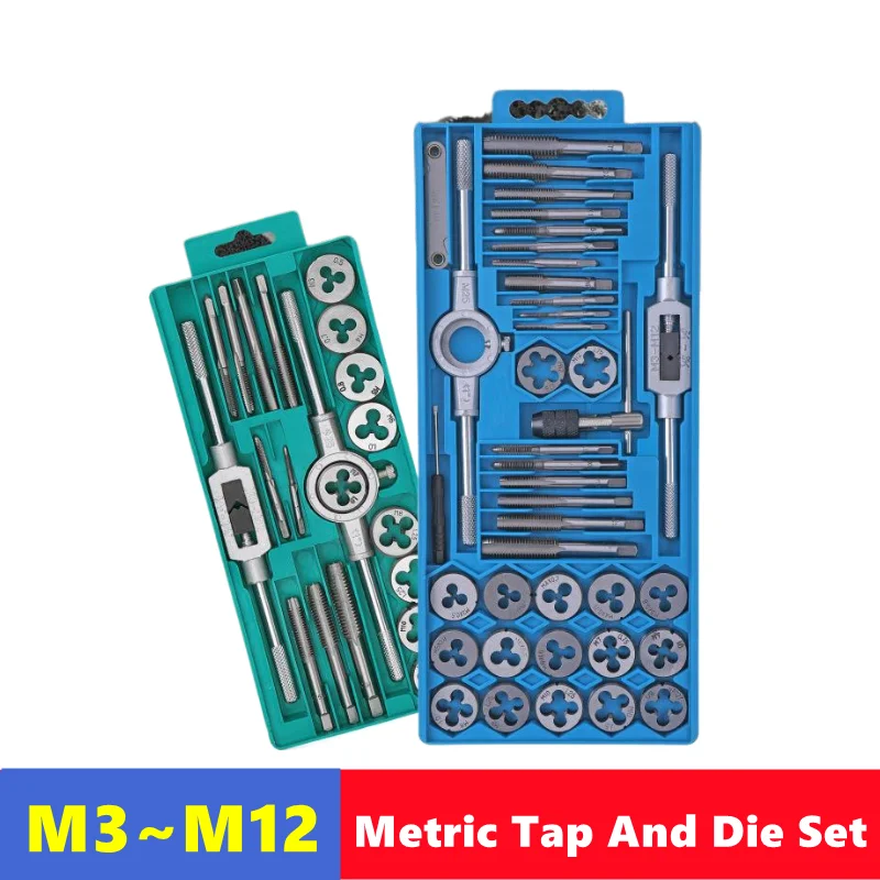 12/20/40pcs tap die set M3-M12, tool combination for manual internal and external thread tapping, thread repair drilling