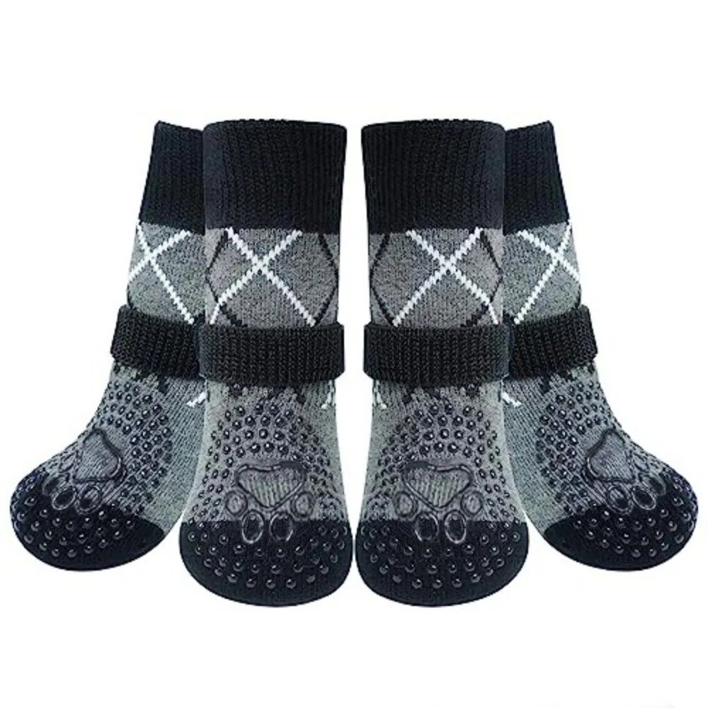 

4pcs/set Thickened Anti-Slip Dog Socks Adjustable Comfortable Dog Foot Covers Knitted Breathable Pet Paw Protector