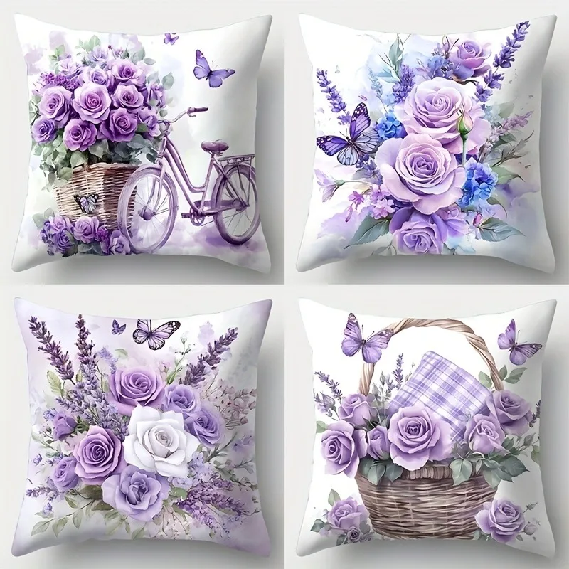 1pc Elegant Purple Rose and Butterfly Hug Pillowcase is perfect for decorating living rooms, sofas, bedrooms, and home decor
