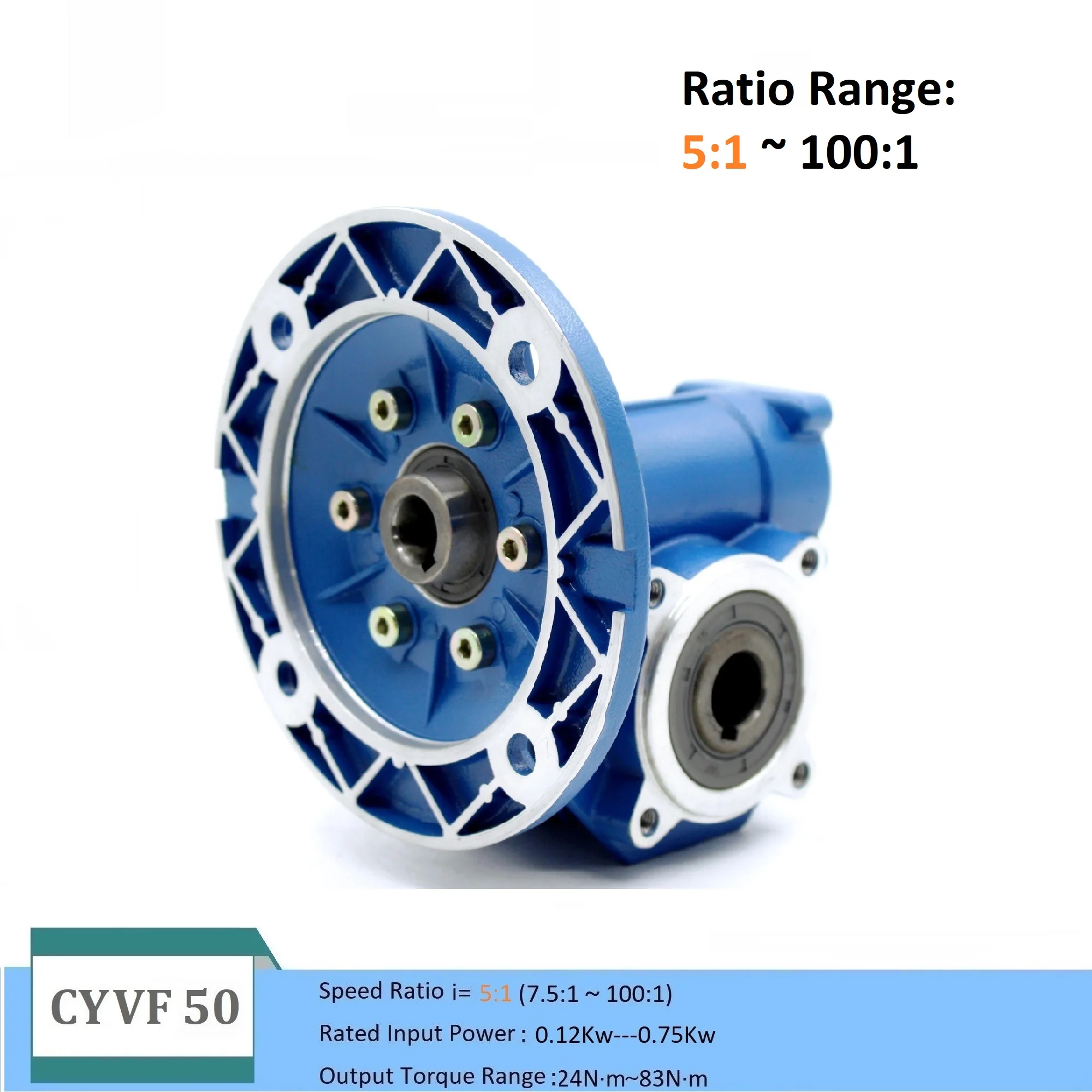 Worm Gearbox Worm Gear Reducer CYVF50 Ratio 5:1-100:1 Output hole 25mm Input 11/14/19mm TIN Bronze Worm Gear Free maintenance