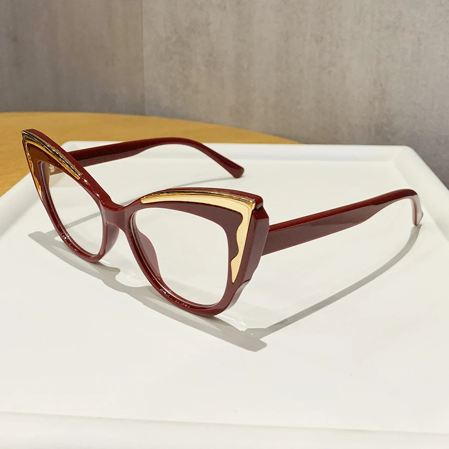 1Pc Women's Plain Glasses New Metal Cat-Eye Style Exquisite Fashionable Versatile Casual Suitable for Daily Use, Internet Browsi