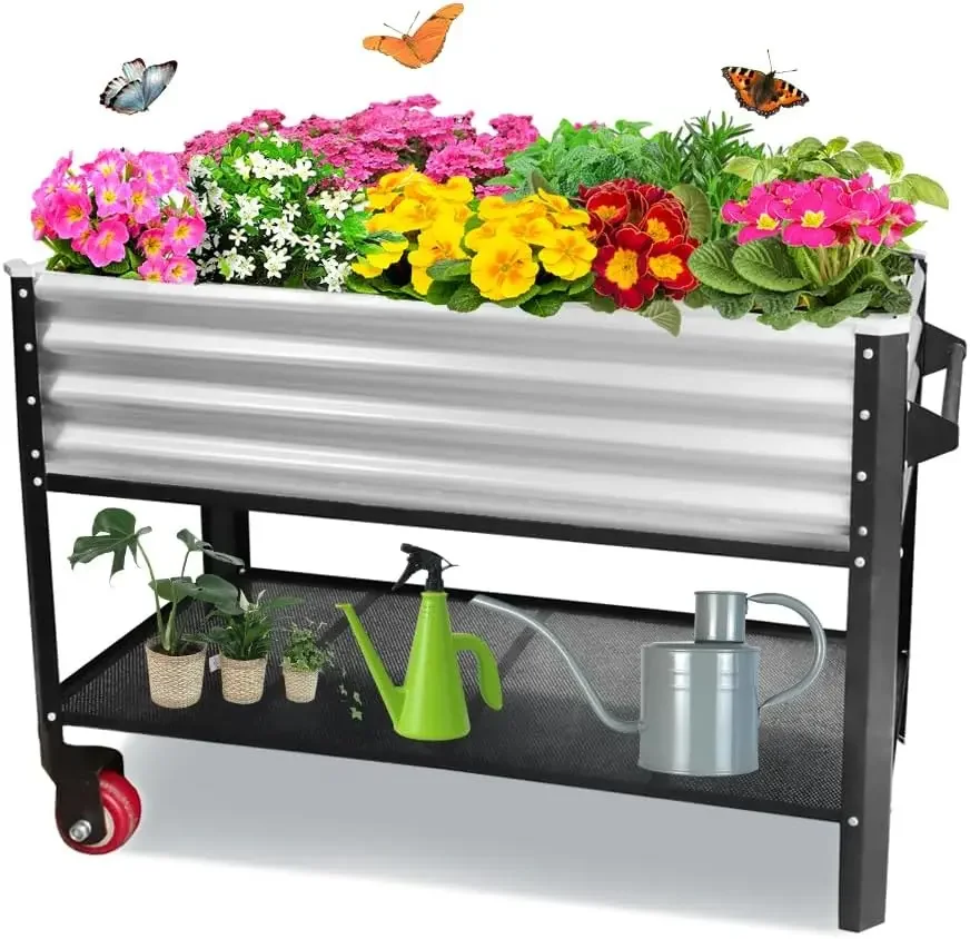 Elevated Metal Raised Garden Bed, Large Outdoor Metal Planter Box Big Flower Plant Pot for Planting Flowers Vegetables and Herbs