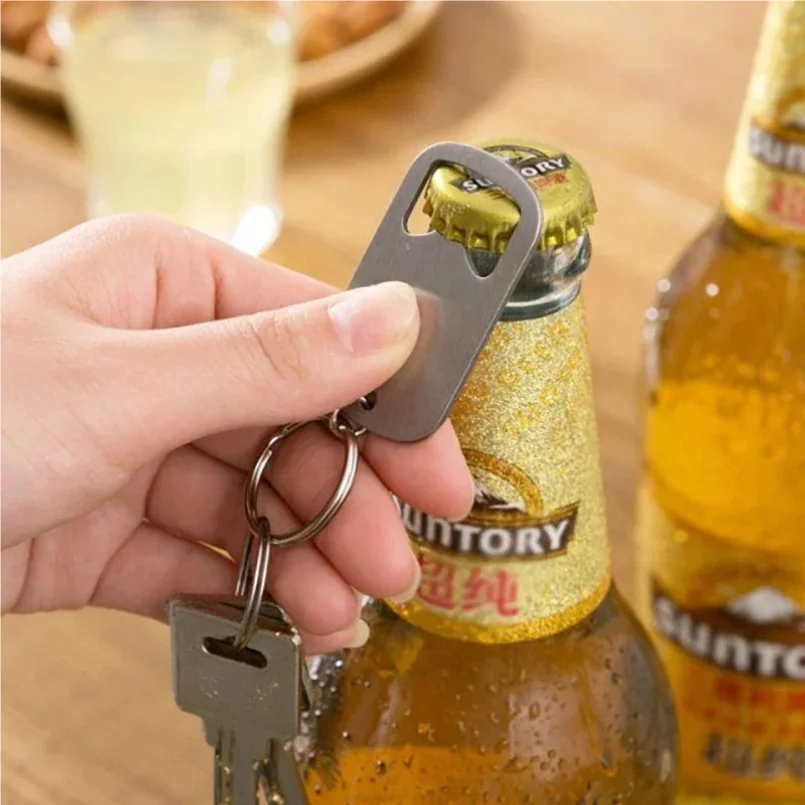 Portable Metal Stainless Steel Bottle Opener Keychain Soda Drink Starter Portable Bottle Openers Bar Key Chain Pendant Creative