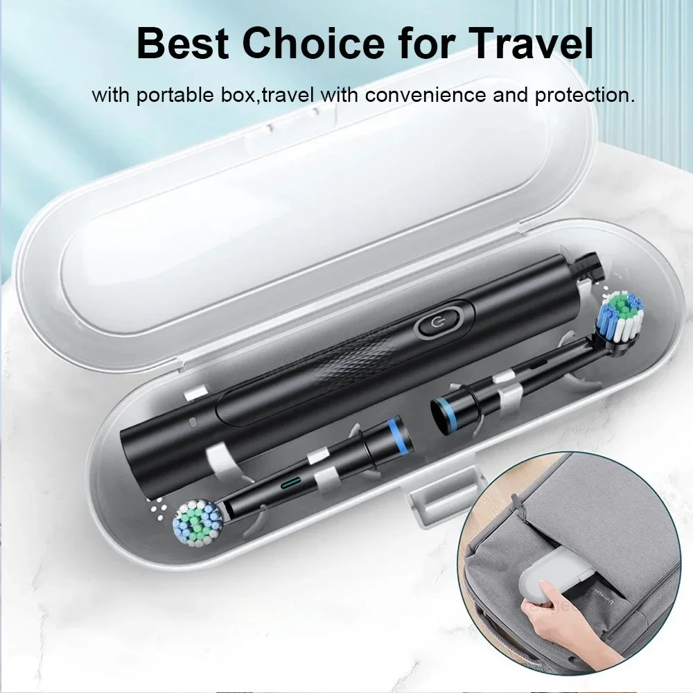 Rotating Electric Toothbrush Black White for Adults with 4 Brush Heads Deep Clean with Rechargeable Power and 2 Min Smart Timer