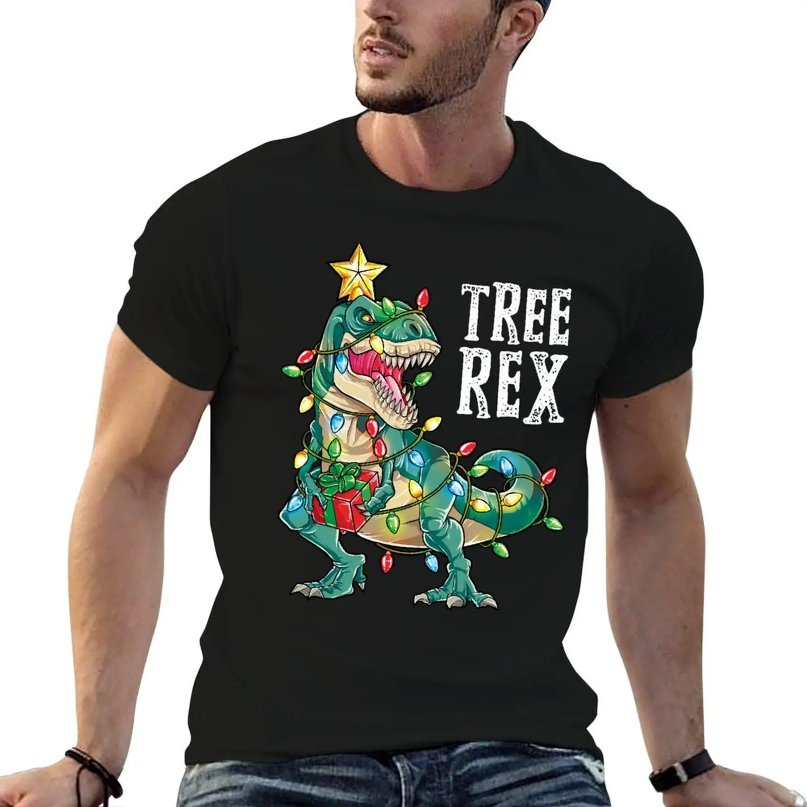 Christmas shirt for kids boys Tree T Rex Dinosaur Xmas Gifts T-Shirt anime t shirts for man cotton t shirts man 100% T-Shirt