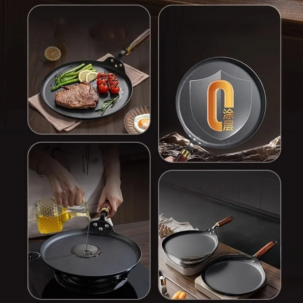 1 Piece Black Nitrided Cast Iron Frying Pan Non Coating Wrought Iron Skillet For Induction Stove Kitchen Cookware