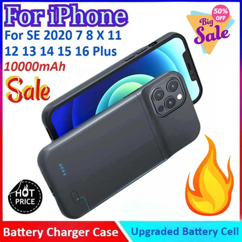 

10000mAh Battery Case for IPhone SE 2020 7 8 X 11 12 13 14 Plus Power Bank Charging Case for IPhone 15 16 Battery Charger Case
