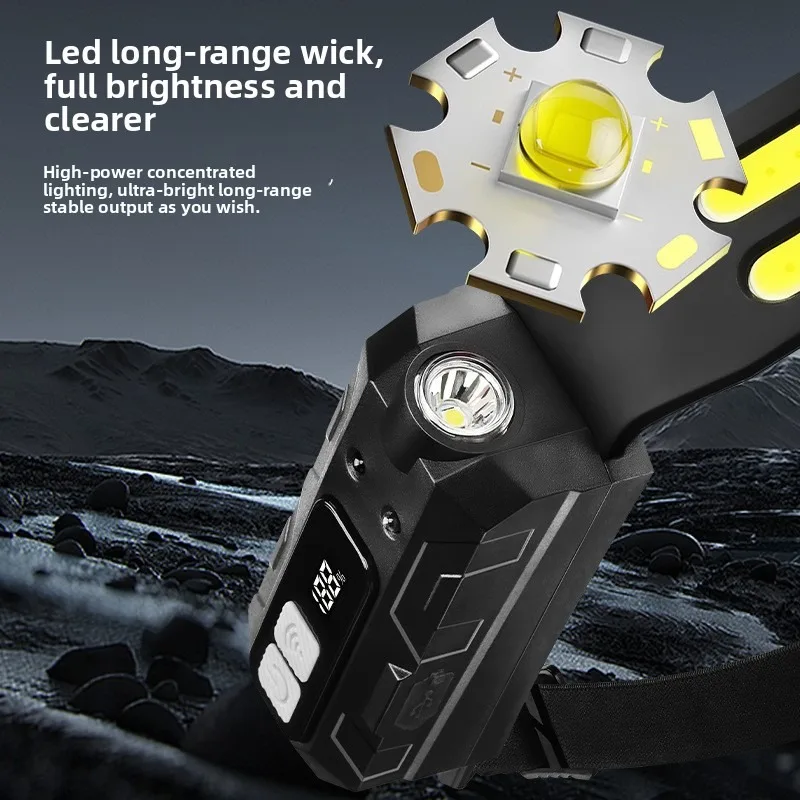 모션 센서가 장착된 충전식 COB 헤드램프: 매우 밝고, 긴 사용 시간 - 캠핑, 낚시 및 달리기용 실리콘 디자인