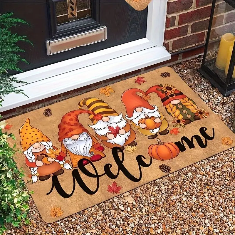 VIKAMA 2026 Fall Thanksgiving Welcome Doormat Gnome Pumpkin Maple Sunflower Non Slip Washable Entrance Holiday Decor Mat