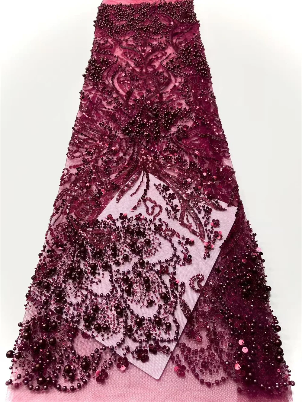 

White Lace Fabric 2025 High Quality Luxury Handmade Beaded Lace Fabric Sequin Embroidery Tulle Lace For Wedding Dress 5y A1186-1