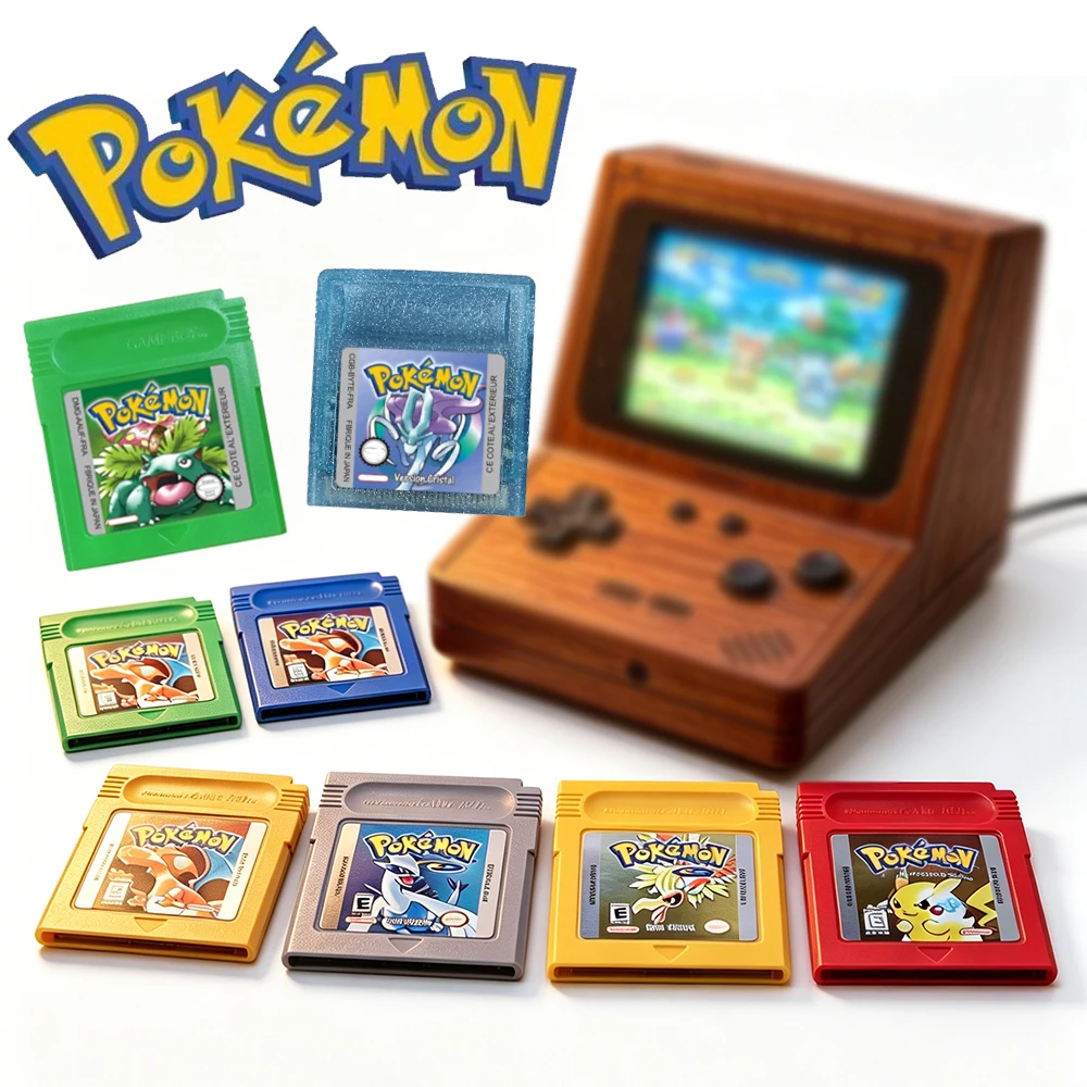 △Pokemon 16-Bit GBC Game Cartridge Red Blue Green Gold Silver Crystal French/Spanish/German/English Version ﻿