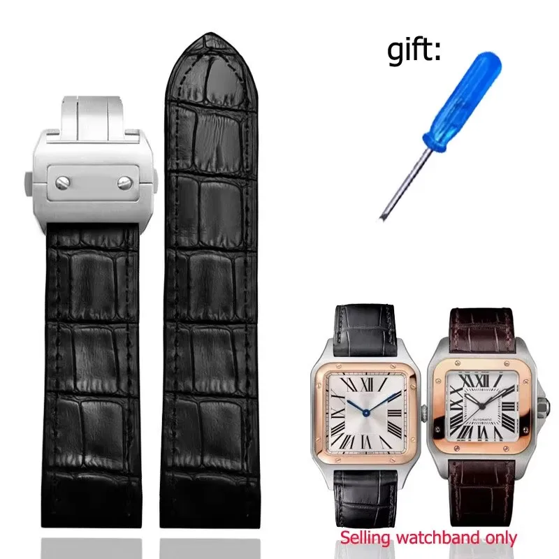

Замена браслета из натуральной кожи для Cartier Santos 100, мужской и женский браслет со складной пряжкой 20 мм 23 мм