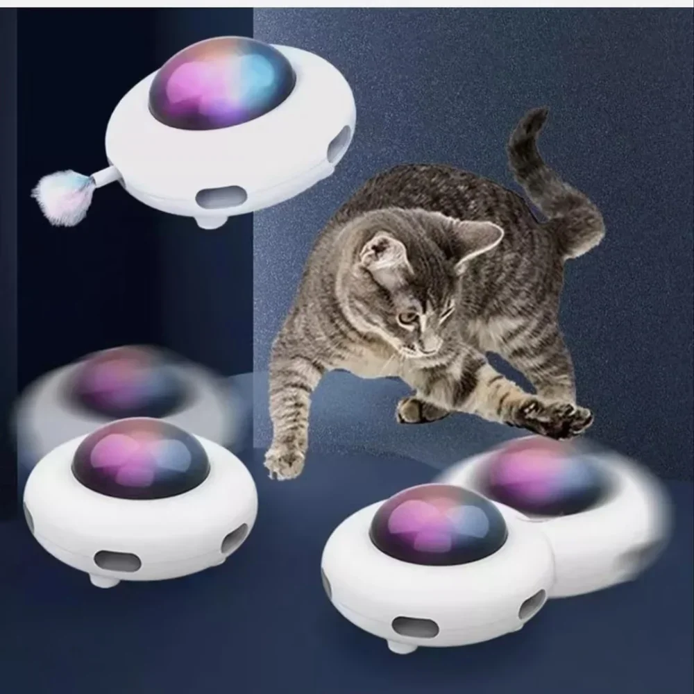 

Automatic Turntable Cat Smart Toys UFO Shape Interactive Cat Teaser Toys With Feather
