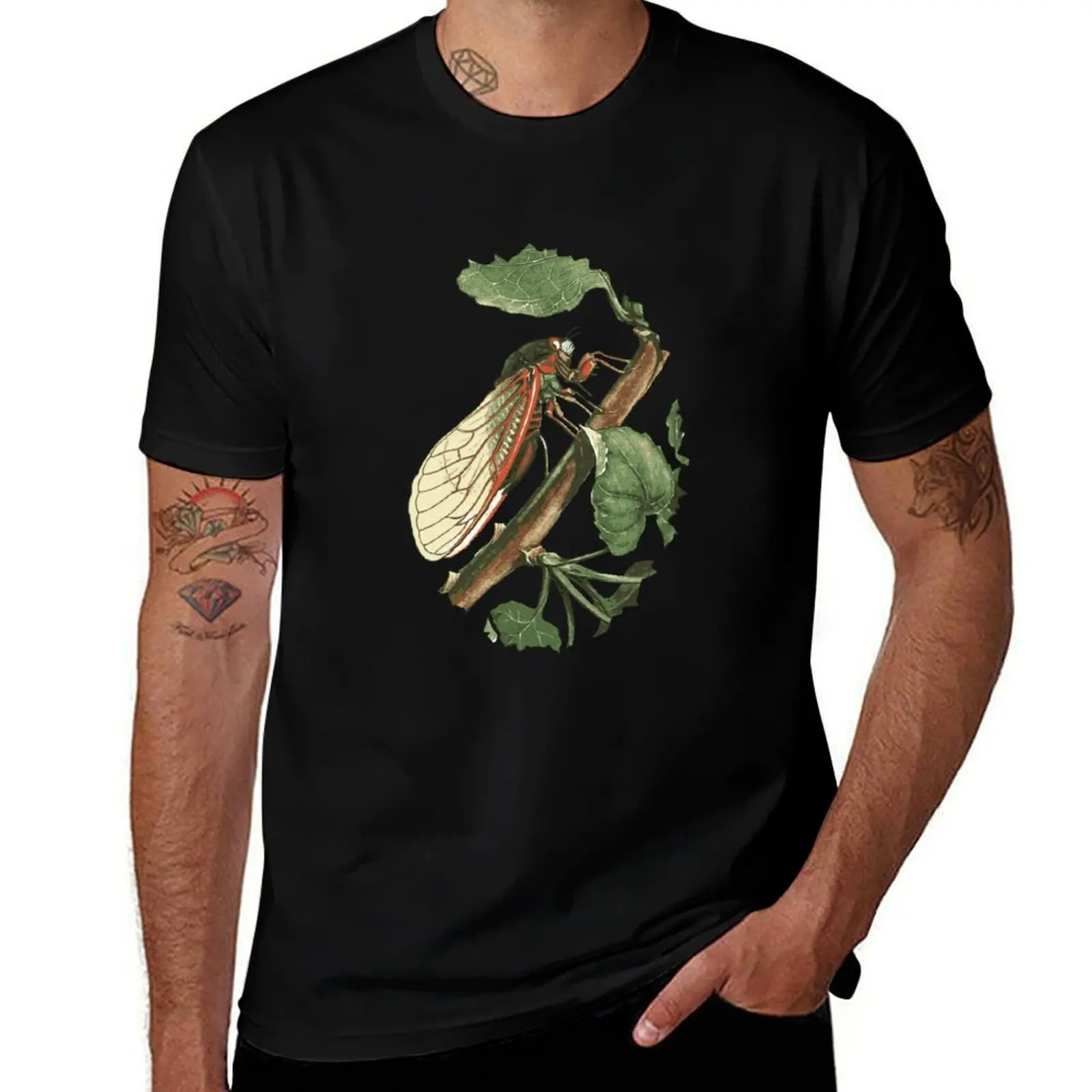 Cicada Illustration T-Shirt Casual Pattern Print Tee Shirt T-Shirt