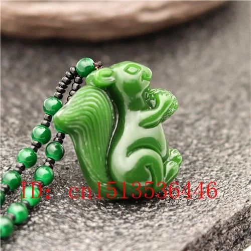 Carved Squirrel Jade Pendant Natural Chinese Green Beads Necklace Charm Jadeite Jewellery Fashion Lucky Amulet Gifts