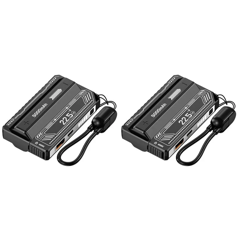 AA08-2X DIY 21700 Power Bank Case PD 20W Fast Charging Detachable Cable Detachable Power Bank Without Battery Black