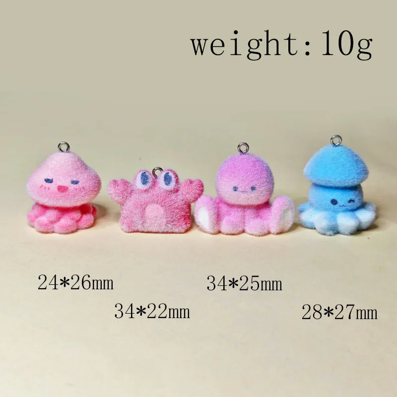 

20pcs 3D Flocking Resin Cute Crab Octopus Doll Cartoon Animal Charm For Keychain Necklace Earning Making DIY Jewelry Accessories
