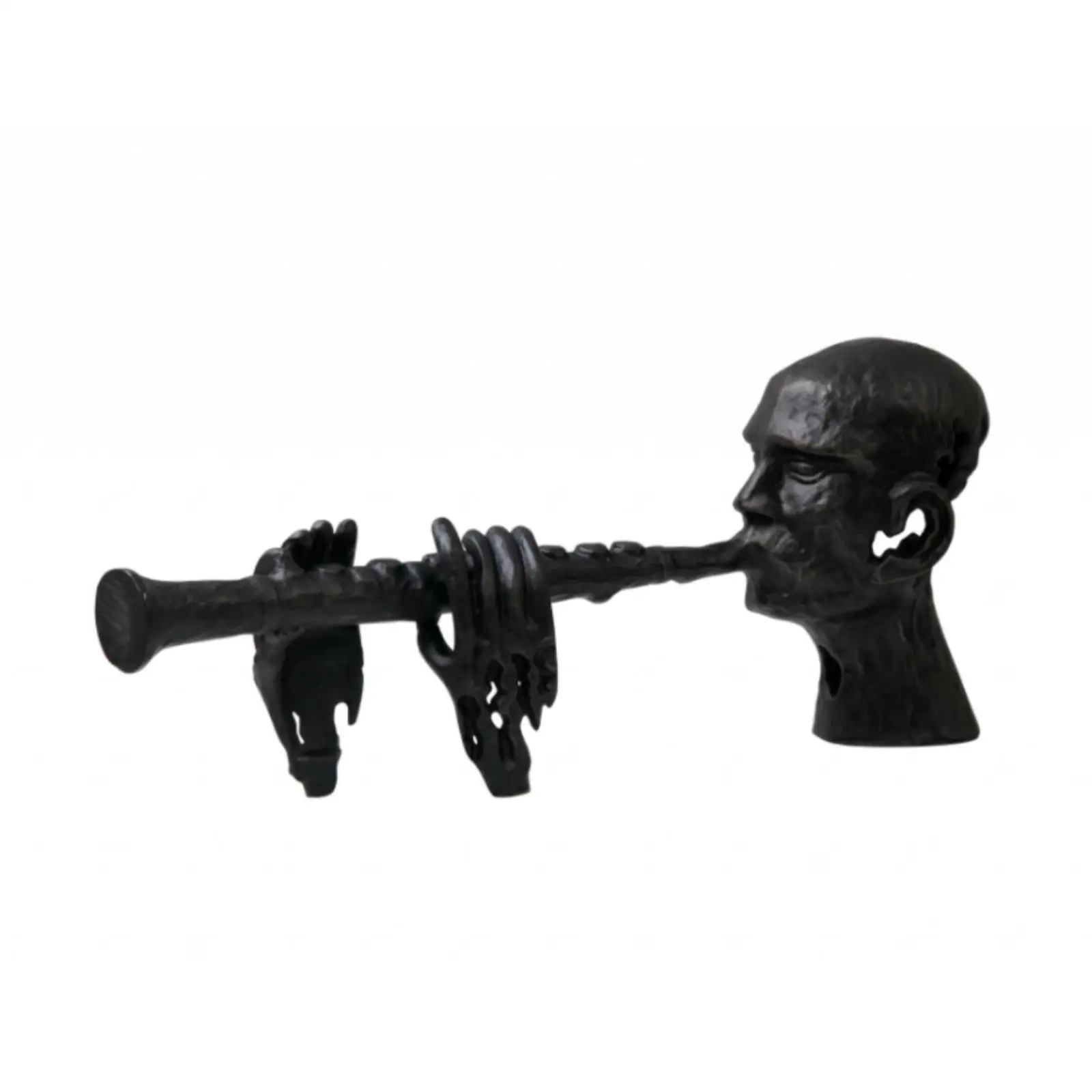 Flute-Playing Figurine Textured Surface Cast Aluminum Sculpture Draped Details
