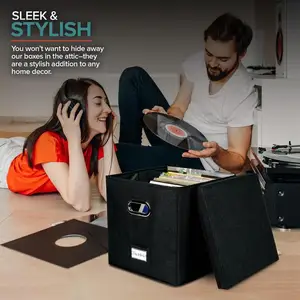 Hộp lưu trữ vinyl với nắp và tay cầm, người tổ chức LP thực tế thanh lịch, 12 8 Bán hàng chính Caixa Vinyl - 5