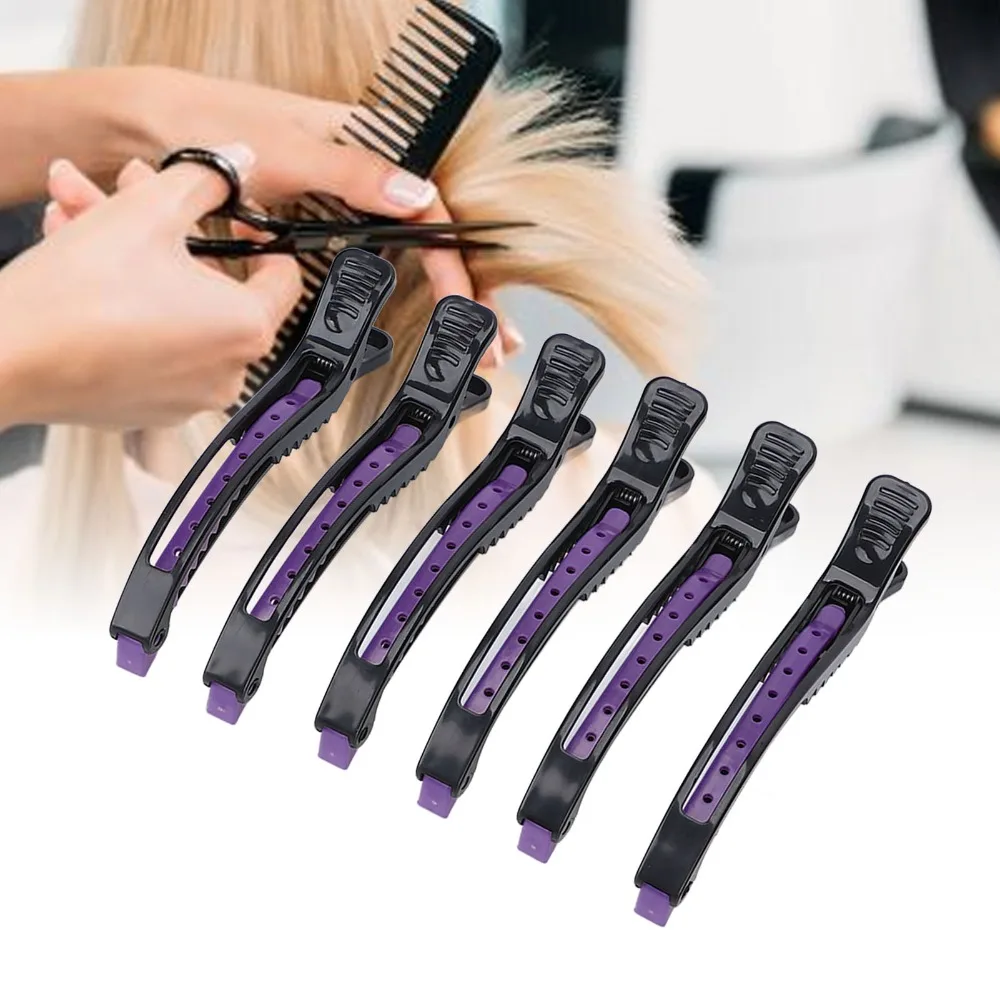 6 PCS Non Slip Professional Hair Clip Portable Design ABS Plastic Sectioning Hair Clip Durable Black Purple Duckbill Hair Clip
