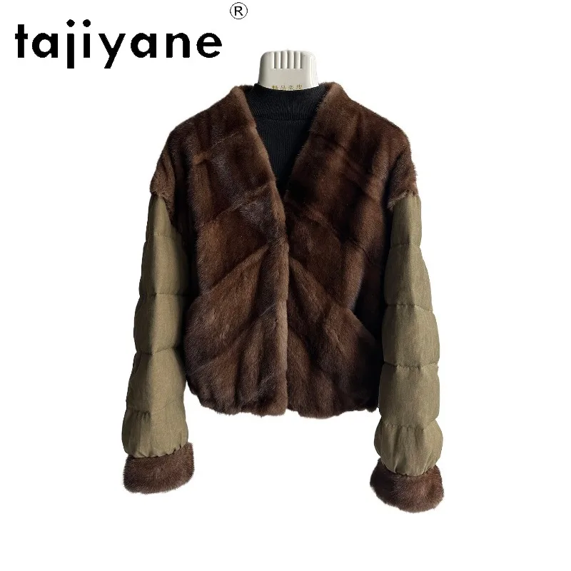 TAJIYANE Whole Mink Fur Spliced Goose Down Jacket Short Fur Coat Women Winter Puffer Jacket V-neck Coats for Woman Thicken 코트