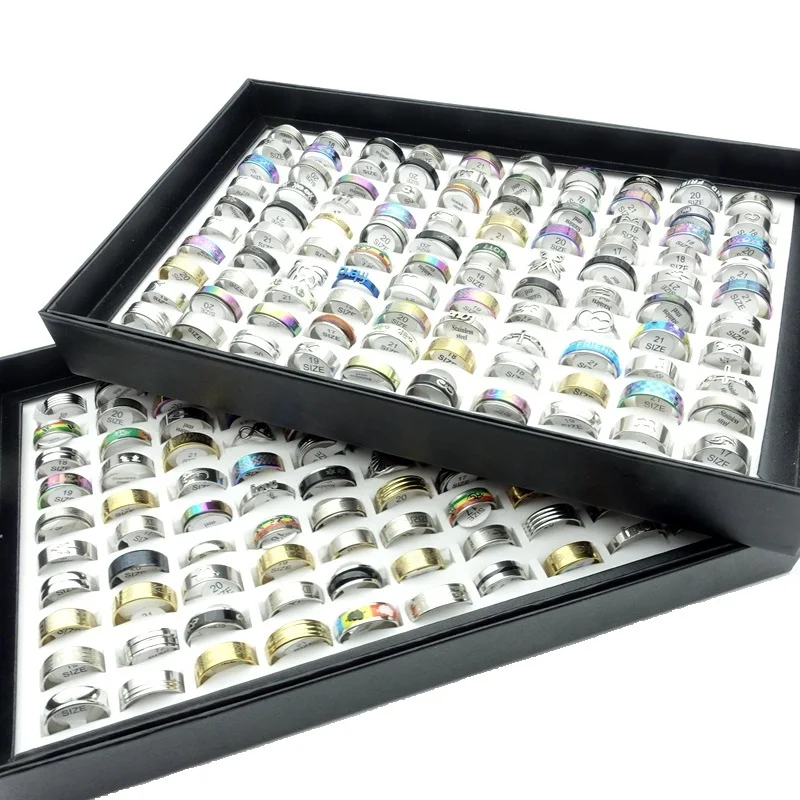 100pcs/Lot Women Stainless Steel Rings For Men Fashion Jewelry Couple Gift Wedding Bands Wholesale Lot Ring Finger Size 17-21mm