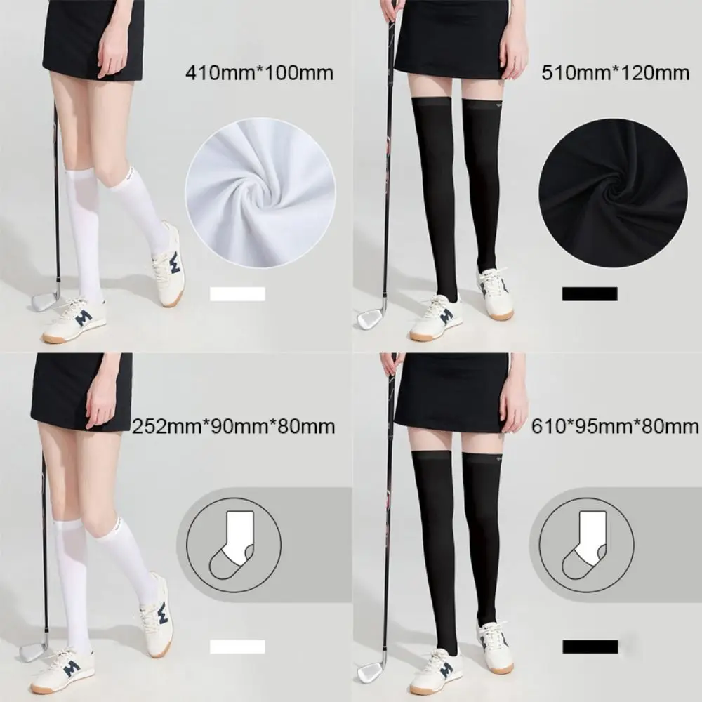 Ice Silk Sunscreen High Socks Black White Tennis Golf Sports Pressure Socks Elastic Breathable Sunproof Leg Protection Socks