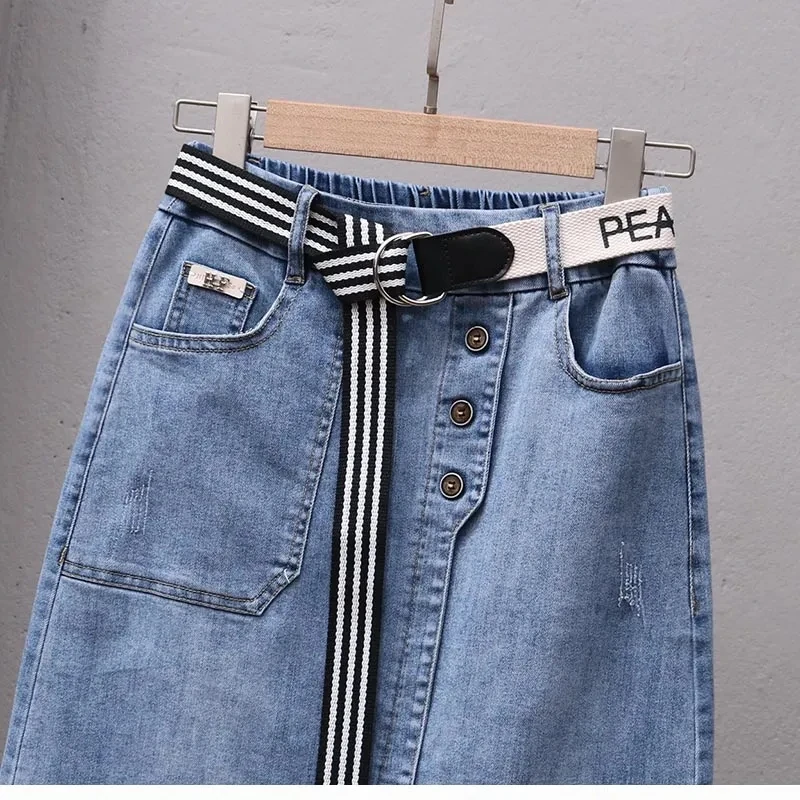 Women\'s Denim Skirts Spring Summer High-waisted Jeans Skirts Streetwear Female Sexy Sheath Skirts Belt Fashion Split Retro Skirt