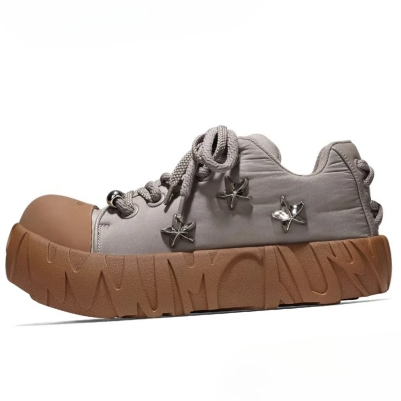 

Fashion Thick Soled Height Increasing Bread Shoes for Men's and Womens Fabric Leather Versatile Wide Version Sports Casual Shoes