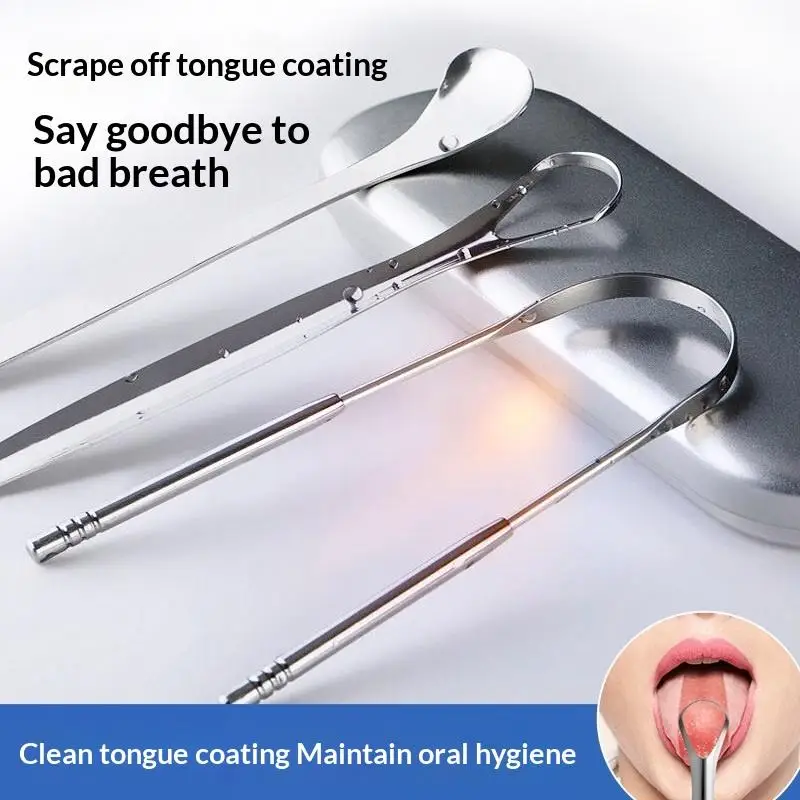 Premium 1/4Pcs Metal Tongue Scraper Cleaner Portable Stainless Steel Tongue Brush For Adults & Kids Oral Hygiene Fresh Breath