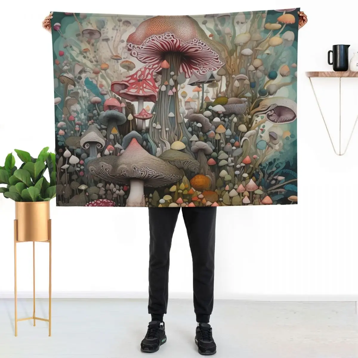 

Magical Mushroom Field Throw Blanket Cozy Home Blanket Gift for Christmas Holiday