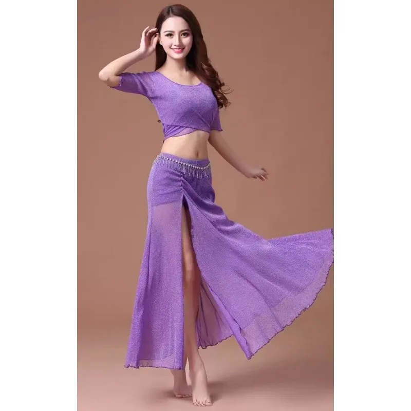 Damski strój do ćwiczeń tańca brzucha, kostium do występów tańca orientalnego plus size, spódnica z siateczki i top.