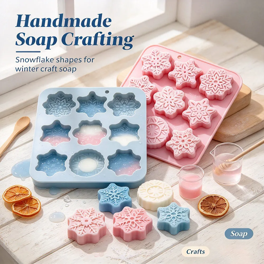 Christmas Snowflake Silicone Molds 9 Cavity Snow Chocolate BPA Free Non-stick Baking Pan for Winter Treats Durable Flexible Tray