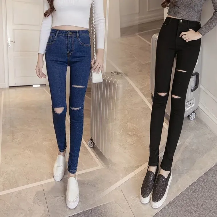 

Весна 2024, женские облегающие джинсовые джинсы с высокой талией, эластичные брюки-карандаш, корейские весенние новые поступления