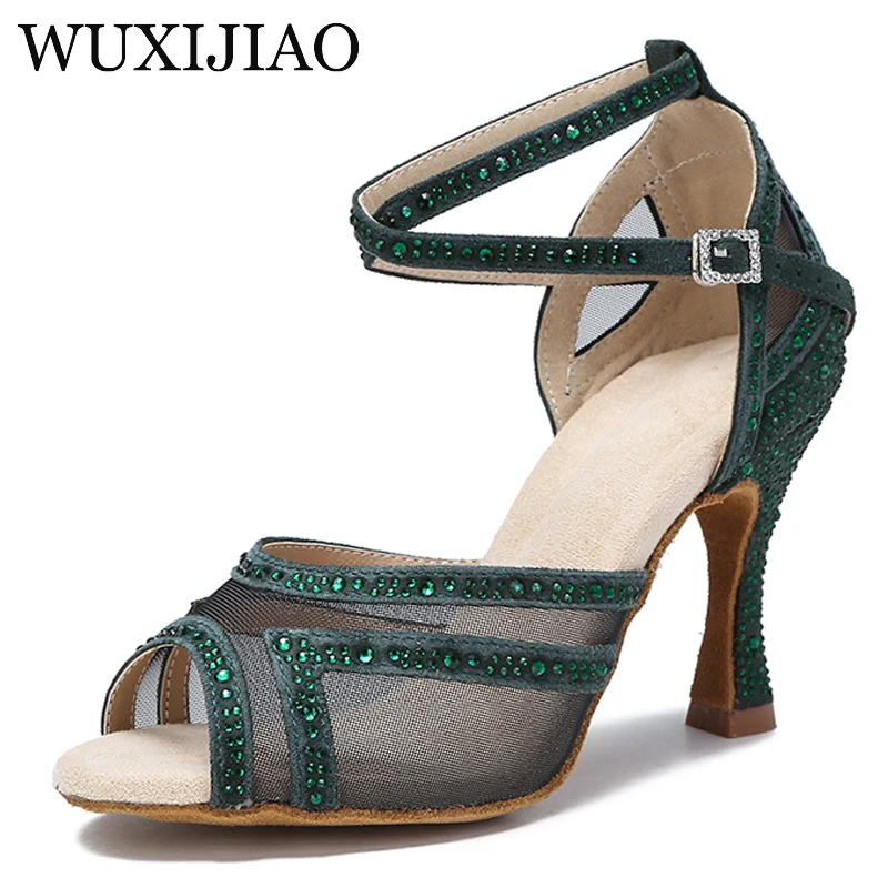 WUXIJIAO scarpe da ballo donna Tango Salsa scarpe da ballo latino per ragazze Ballroom Dance Heel scarpe da sposa rosse suola morbida sandali da donna