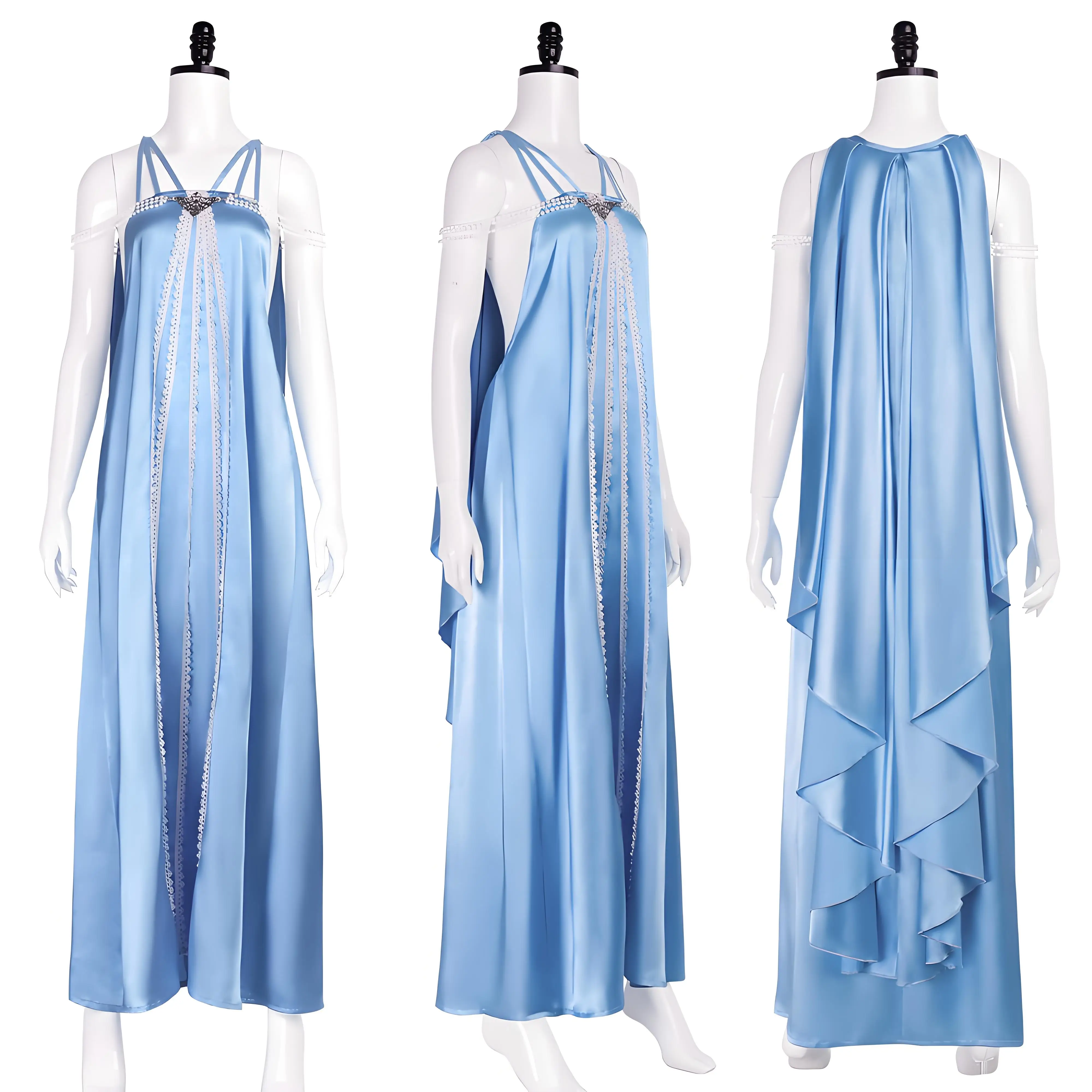 

Movie Amidala Padme Cosplay Costume Women Sexy Suspender Smooth Soft Blue Long Dress Halloween Carnival Party Suit