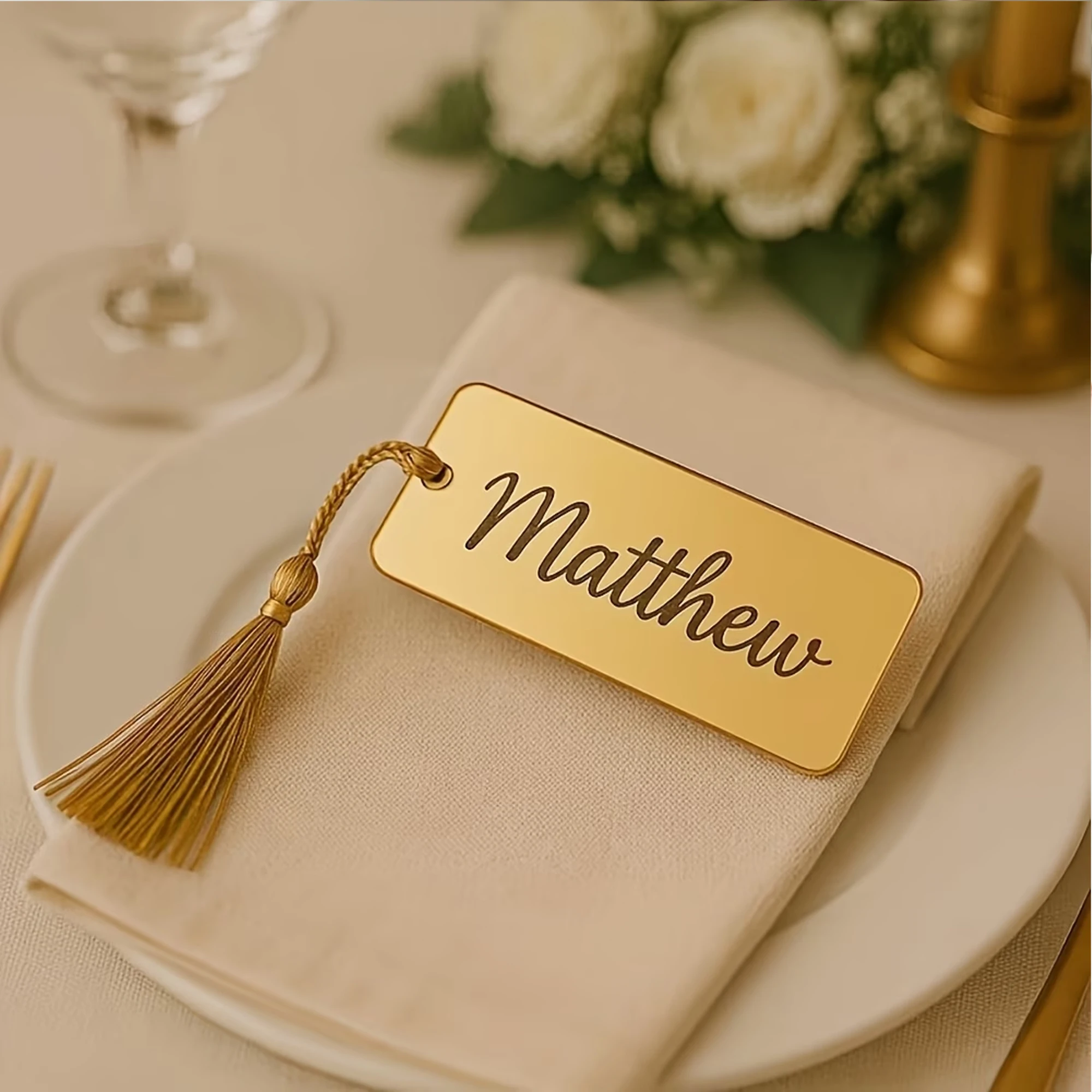 Personalized Gold and Silver Acrylic Party Tags with Tassels