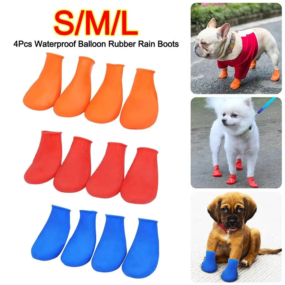 

4Pcs Durable Waterproof Dog Shoes Balloon Rubber Anti-slip Pets Boots Pet Paw Protectors for Small Dog Chihuahua Large Dogs