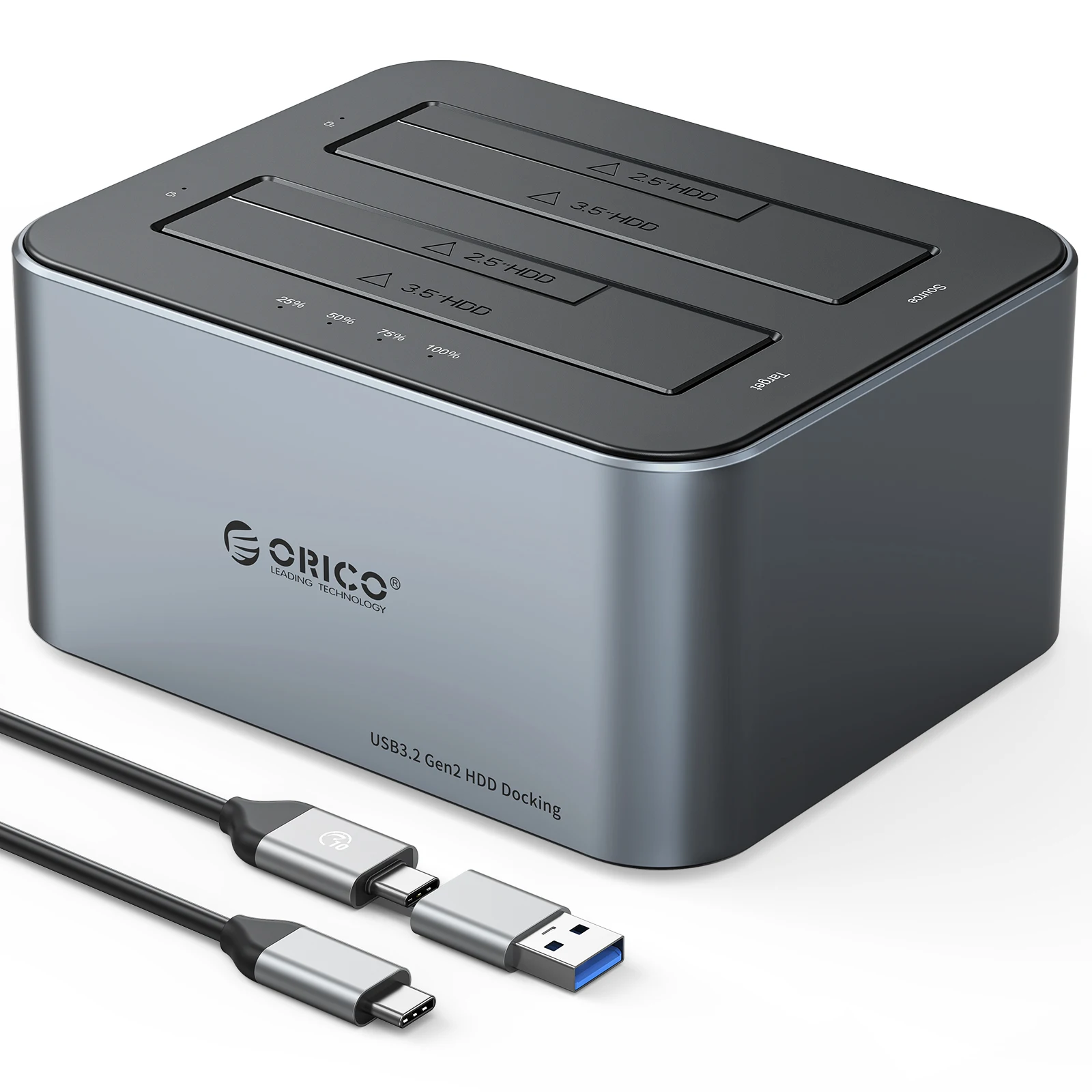 Orico 3,5 Zoll Dual-Bay Typ C 5 Gbit/s Festplatte Docking station für 2.5/3.5 "HDD/SSD mit 12 v3a Power Uasp Container Design – Detail 22